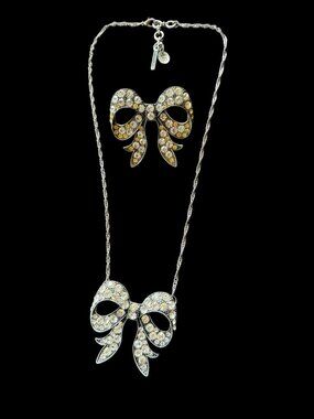 Samantha Wills Jewelry Set Diamante Bow Necklace And Ring Signed